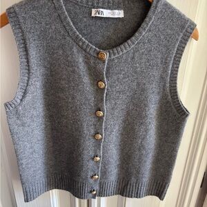 Zara Gray Knit Cardigan Vest